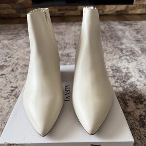 Alfani Women's Ivory Ankle Booties With Silver Striped Heel